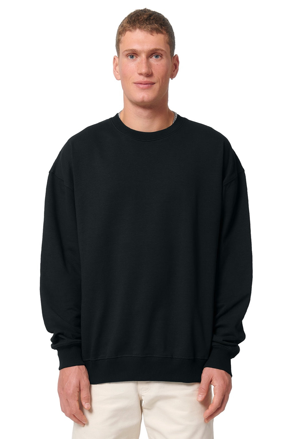 Stanley Stella SXU029 Mens Ledger Dry Crewneck Sweatshirt Black Model Front