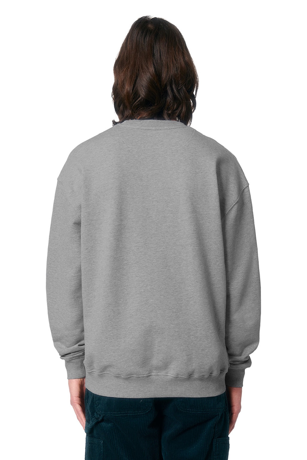 Stanley Stella SXU029 Mens Ledger Dry Crewneck Sweatshirt Heather Grey Model Back