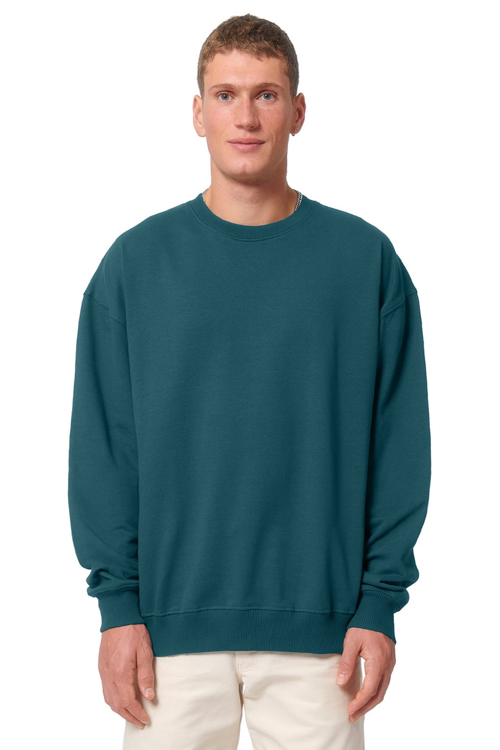 Stanley Stella SXU029 Mens Ledger Dry Crewneck Sweatshirt Stargazer Blue Model Front