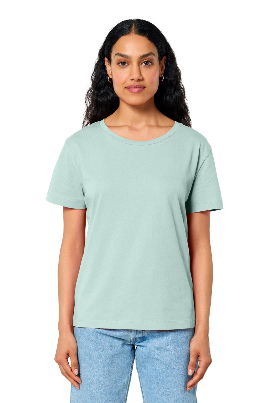 Stanley Stella SXW008 Womens Serena Short Sleeve Scoop Neck T-Shirt Caribbean Blue Model Front