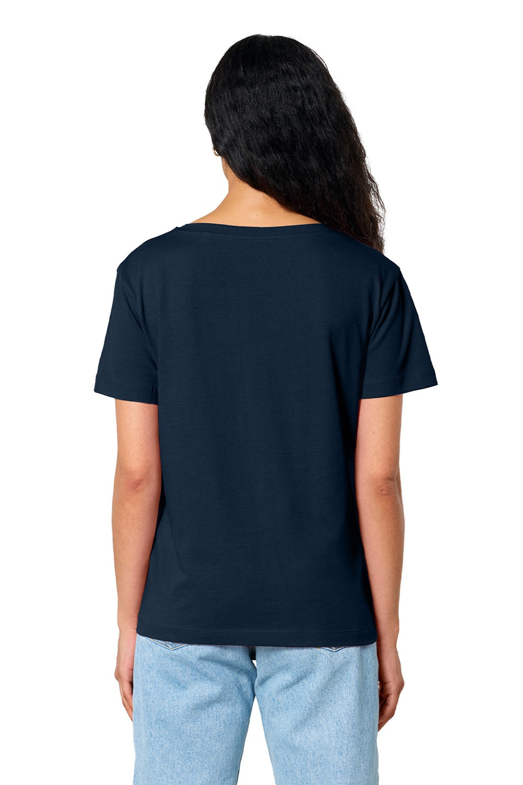 Stanley Stella SXW008 Womens Serena Short Sleeve Scoop Neck T-Shirt French Navy Blue Model Back
