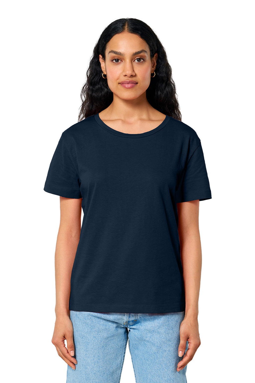 Stanley Stella SXW008 Womens Serena Short Sleeve Scoop Neck T-Shirt French Navy Blue Model Front