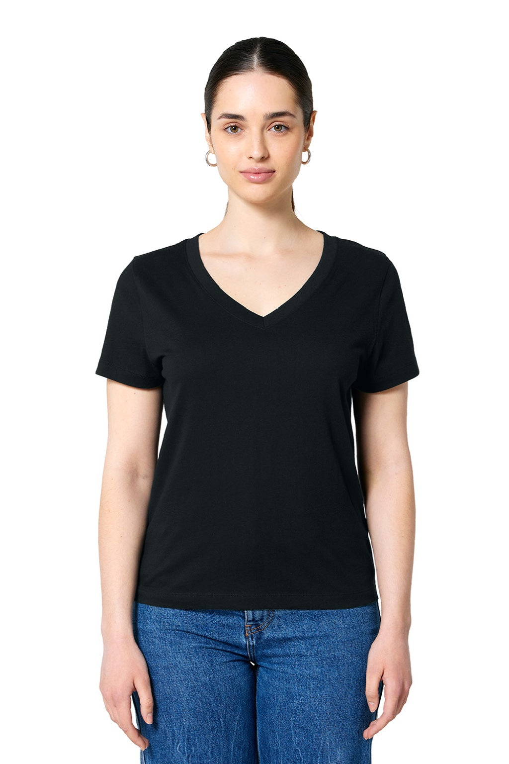 Stanley Stella SXW032 Womens Isla Short Sleeve V-Neck T-Shirt Black Model Front