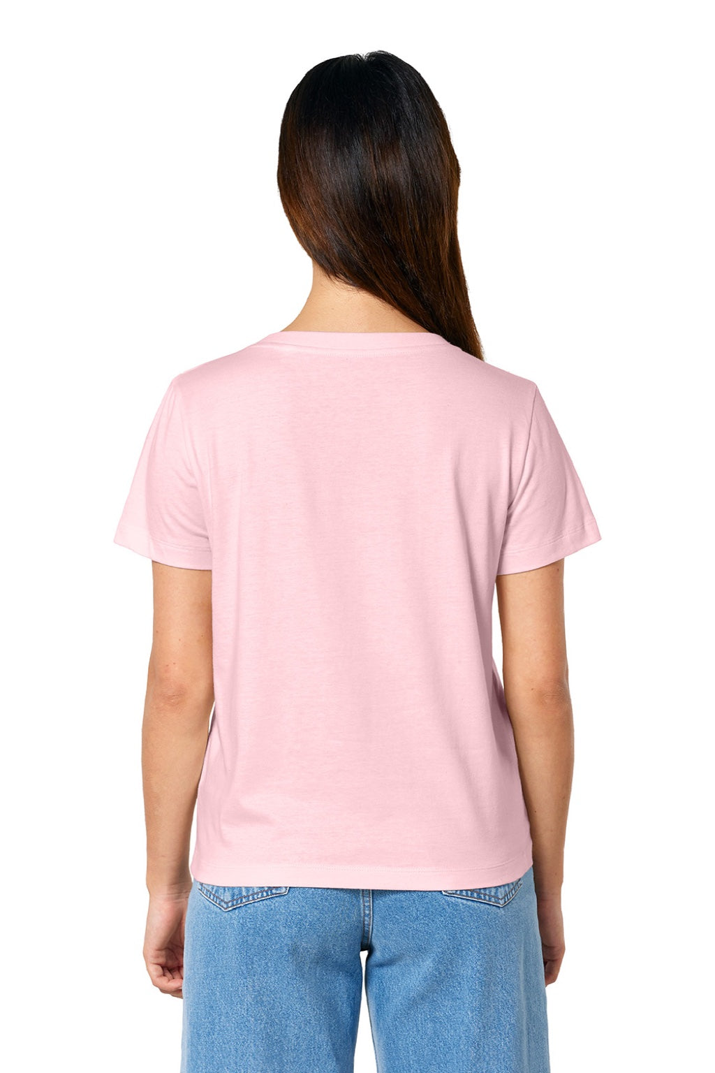 Stanley Stella SXW032 Womens Isla Short Sleeve V-Neck T-Shirt Cotton Pink Model Back