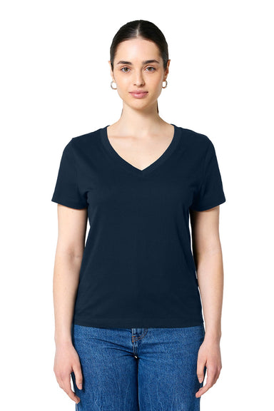 Stanley Stella SXW032 Womens Isla Short Sleeve V-Neck T-Shirt French Navy Blue Model Front
