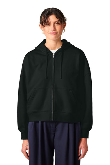 Stanley Stella SXW037 Womens Ida Full Zip Hooded Sweatshirt Hoodie w/ Pockets Black Model Front