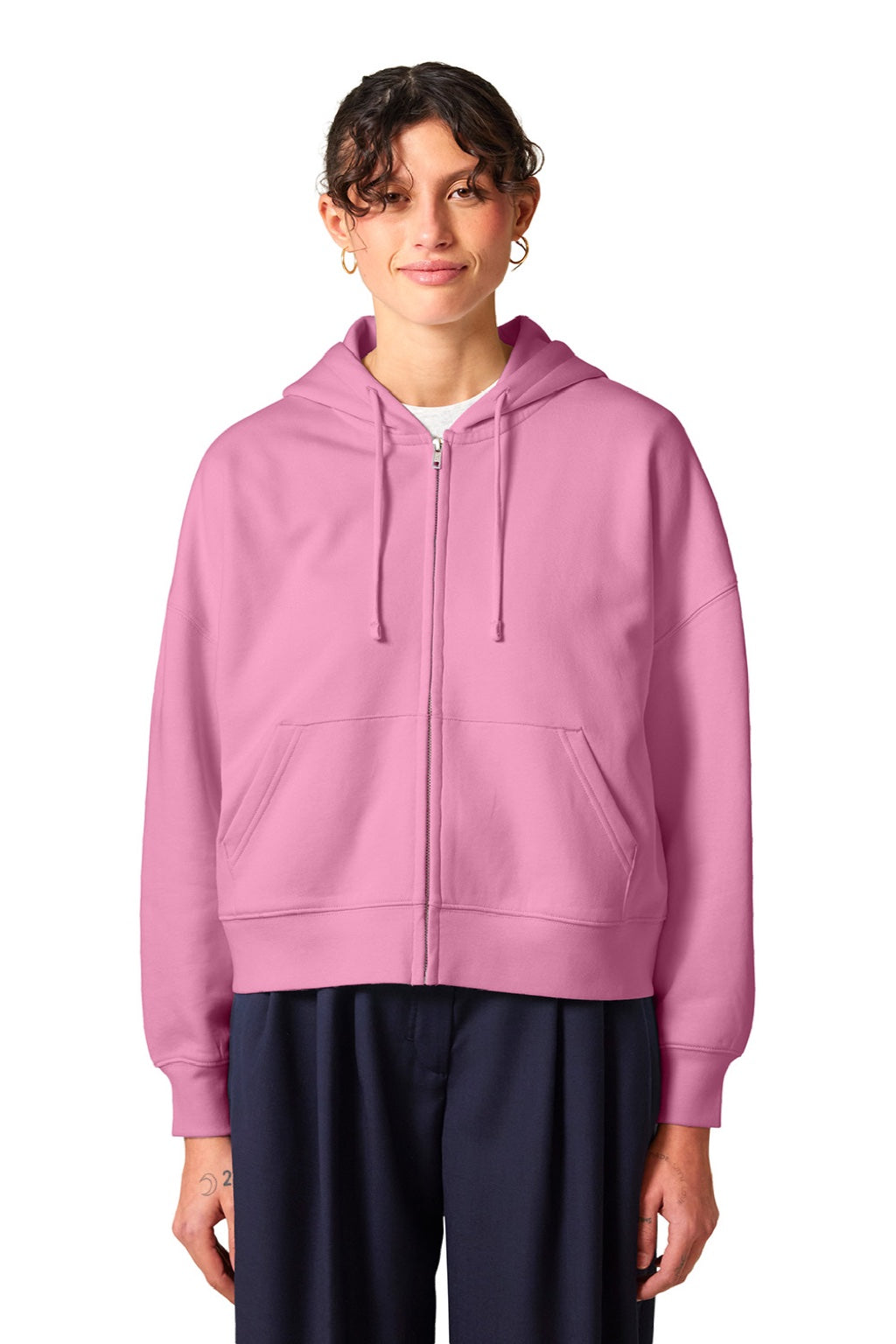 Stanley Stella SXW037 Womens Ida Full Zip Hooded Sweatshirt Hoodie w/ Pockets Bubble Pink Model Front