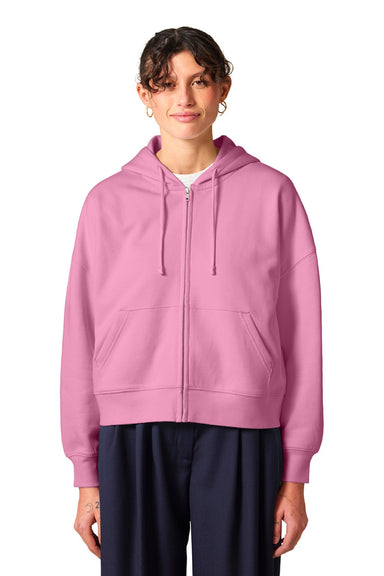 Stanley Stella SXW037 Womens Ida Full Zip Hooded Sweatshirt Hoodie w/ Pockets Bubble Pink Model Front