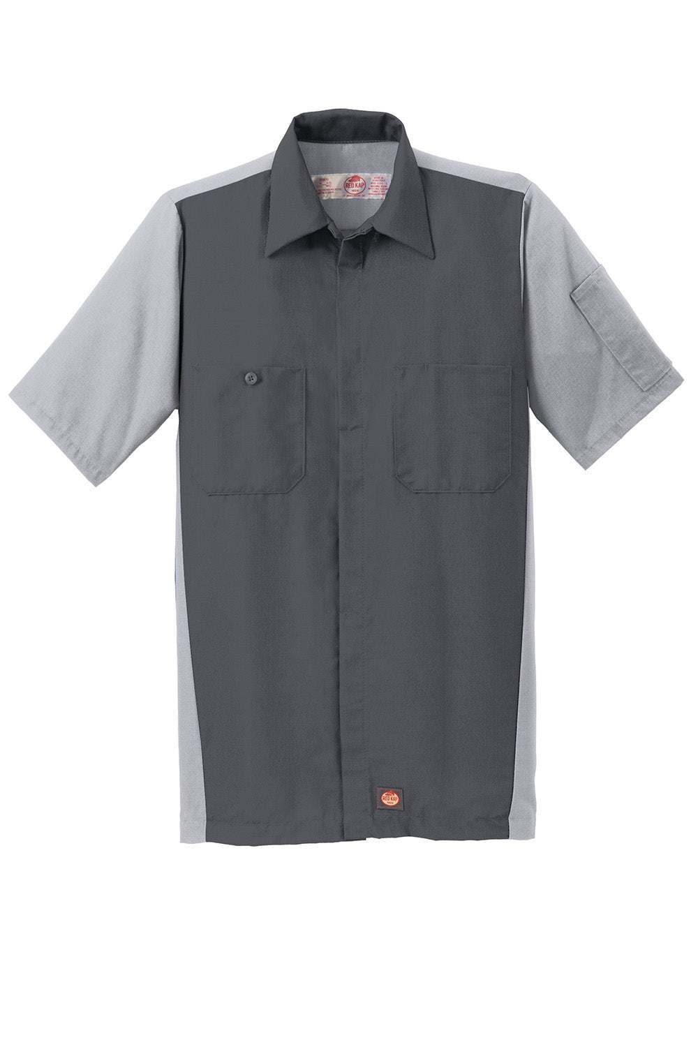Red Kap SY20 Mens Crew Moisture Wicking Short Sleeve Button Down Shirt w/ Double Pockets Charcoal Grey/Light Grey Flat Front