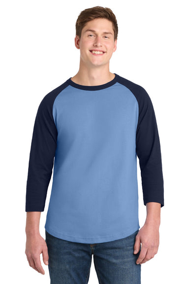 Sport-Tek T200 Mens 3/4 Sleeve Crewneck T-Shirt Carolina Blue/Navy Blue Model Front
