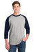 Sport-Tek T200 Mens 3/4 Sleeve Crewneck T-Shirt Heather Grey/Navy Blue Model Front