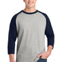 Sport-Tek Mens 3/4 Sleeve Crewneck T-Shirt - Heather Grey/Navy Blue