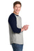 Sport-Tek T200 Mens 3/4 Sleeve Crewneck T-Shirt Heather Grey/Navy Blue Model Side