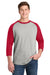Sport-Tek T200 Mens 3/4 Sleeve Crewneck T-Shirt Heather Grey/Red Model Front
