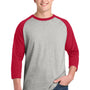 Sport-Tek Mens 3/4 Sleeve Crewneck T-Shirt - Heather Grey/Red