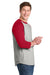 Sport-Tek T200 Mens 3/4 Sleeve Crewneck T-Shirt Heather Grey/Red Model Side