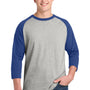 Sport-Tek Mens 3/4 Sleeve Crewneck T-Shirt - Heather Grey/Royal Blue