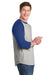 Sport-Tek T200 Mens 3/4 Sleeve Crewneck T-Shirt Heather Grey/Royal Blue Model Side