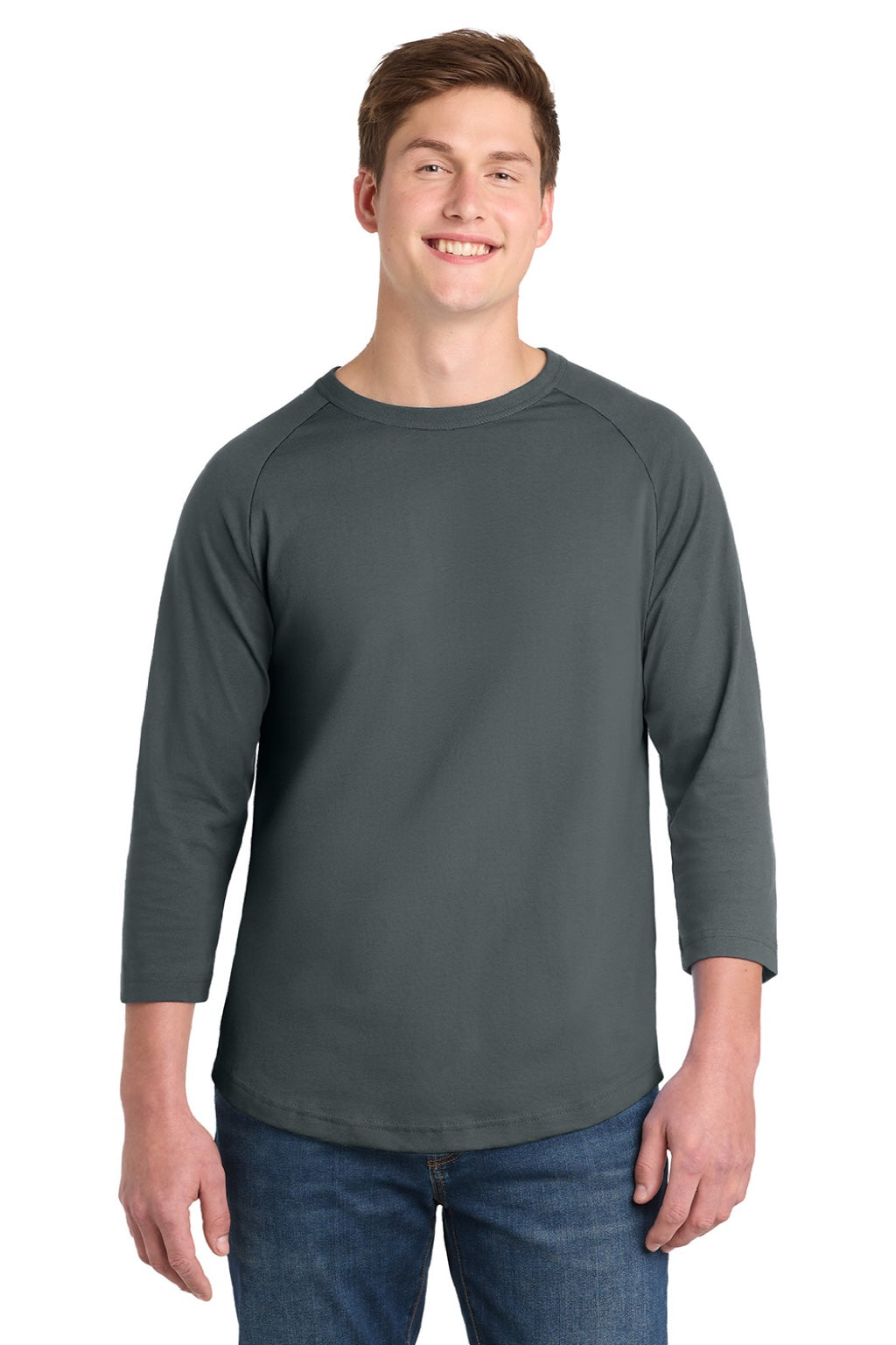 Sport-Tek T200 Mens 3/4 Sleeve Crewneck T-Shirt Iron Grey Model Front