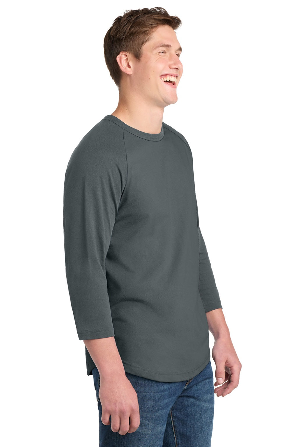 Sport-Tek T200 Mens 3/4 Sleeve Crewneck T-Shirt Iron Grey Model Side