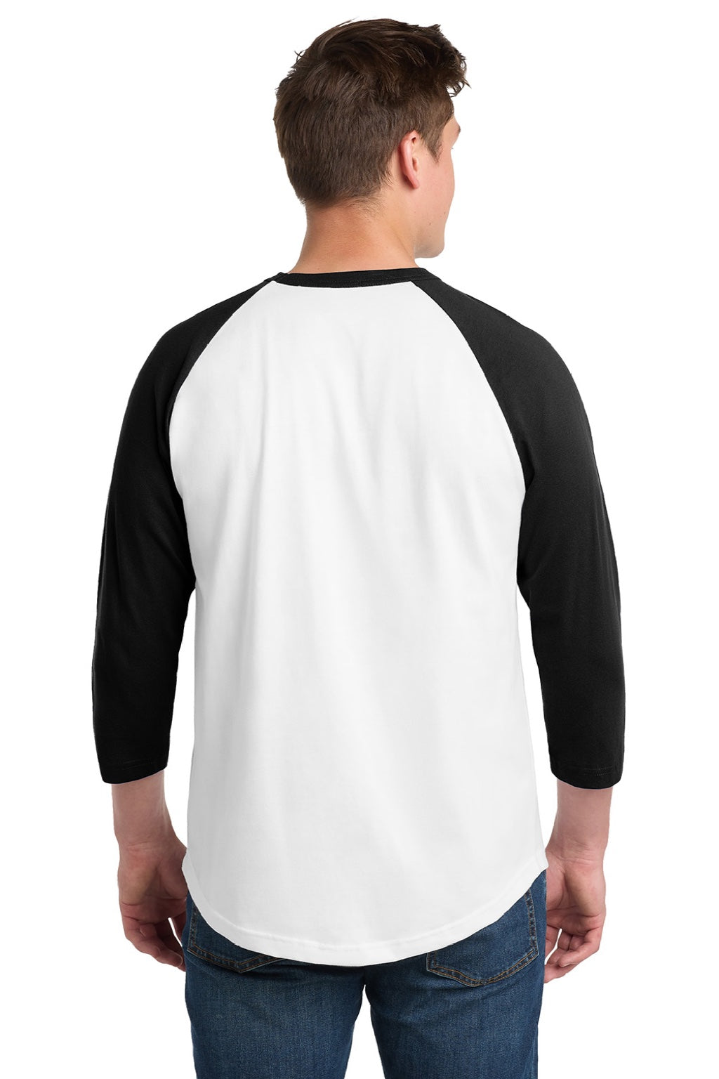 Sport-Tek T200 Mens 3/4 Sleeve Crewneck T-Shirt White/Black Model Back