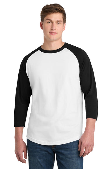 Sport-Tek T200 Mens 3/4 Sleeve Crewneck T-Shirt White/Black Model Front