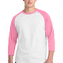 Sport-Tek Mens 3/4 Sleeve Crewneck T-Shirt - White/Bright Pink