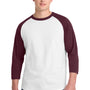 Sport-Tek Mens 3/4 Sleeve Crewneck T-Shirt - White/Maroon
