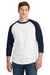 Sport-Tek T200 Mens 3/4 Sleeve Crewneck T-Shirt White/Navy Blue Model Front