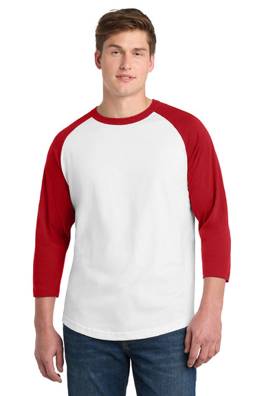 Sport-Tek T200 Mens 3/4 Sleeve Crewneck T-Shirt White/Red Model Front