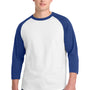Sport-Tek Mens 3/4 Sleeve Crewneck T-Shirt - White/Royal Blue