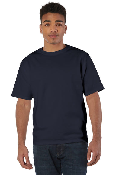 Champion T105 Mens Heritage Short Sleeve Crewneck T-Shirt Navy Blue Model Front