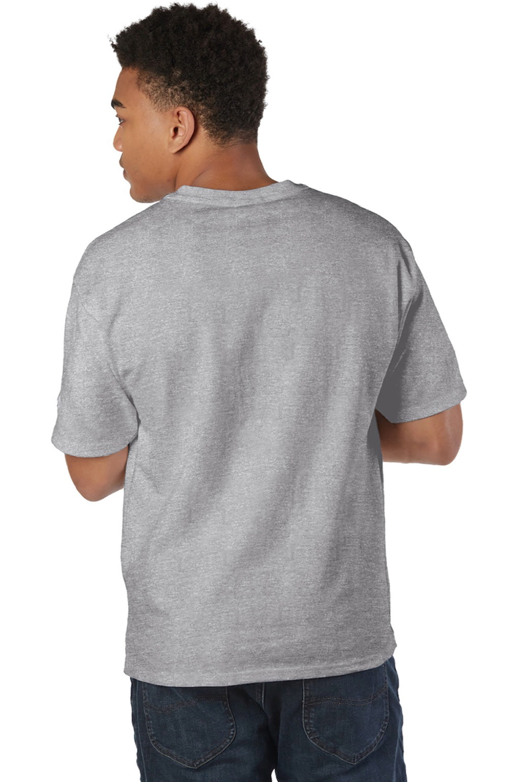 Champion T105 Mens Heritage Short Sleeve Crewneck T-Shirt Oxford Grey Model Back