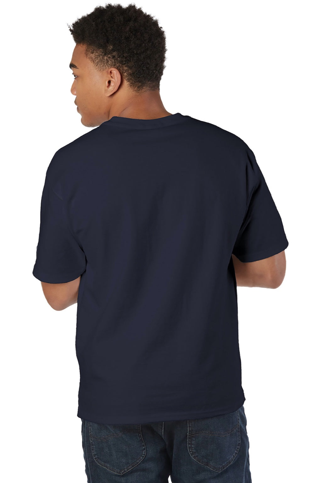 Champion T105 Mens Heritage Short Sleeve Crewneck T-Shirt Navy Blue Model Back
