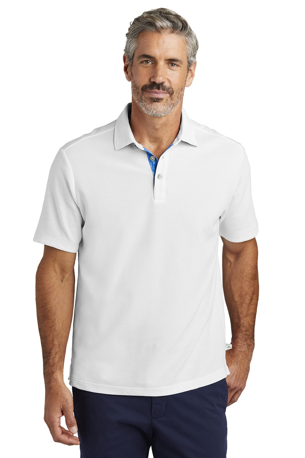 Tommy Bahama T223508TB Mens 5 O Clock Short Sleeve Polo Shirt Bright White Model Front