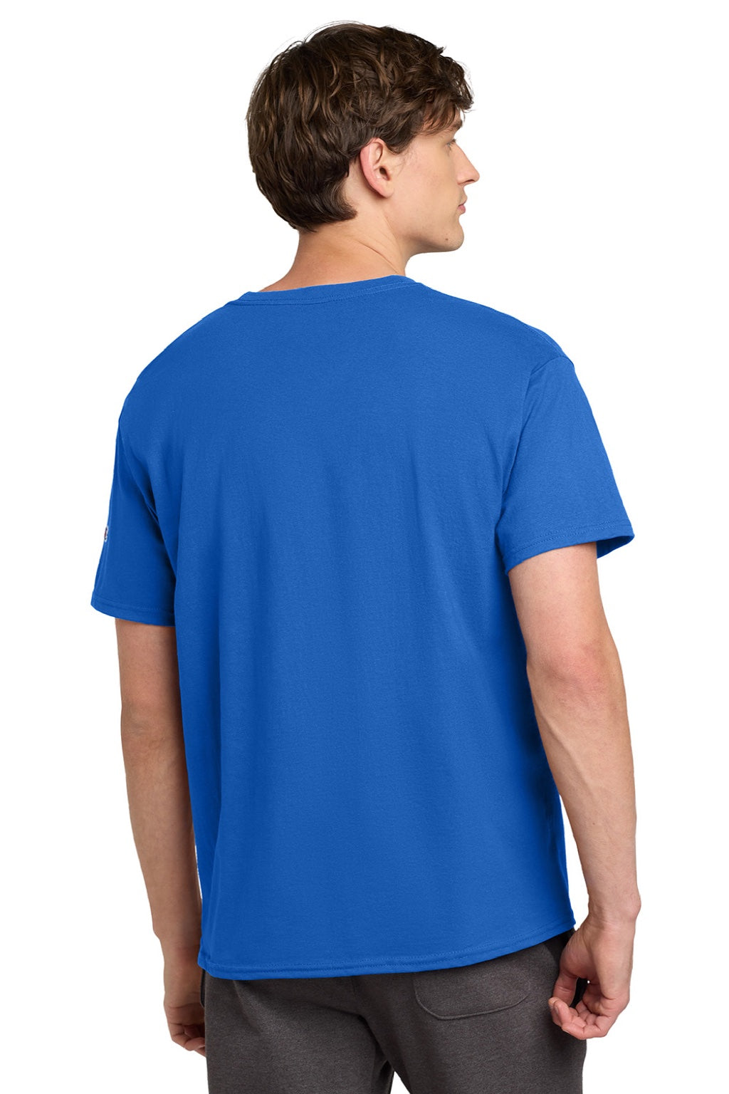 Champion T425 Mens Short Sleeve Crewneck T-Shirt Athletic Royal Blue Model Back