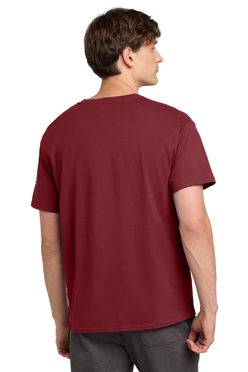 Champion T425 Mens Short Sleeve Crewneck T-Shirt Cardinal Red Model Back