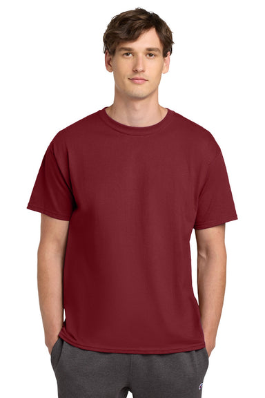 Champion T425 Mens Short Sleeve Crewneck T-Shirt Cardinal Red Model Front