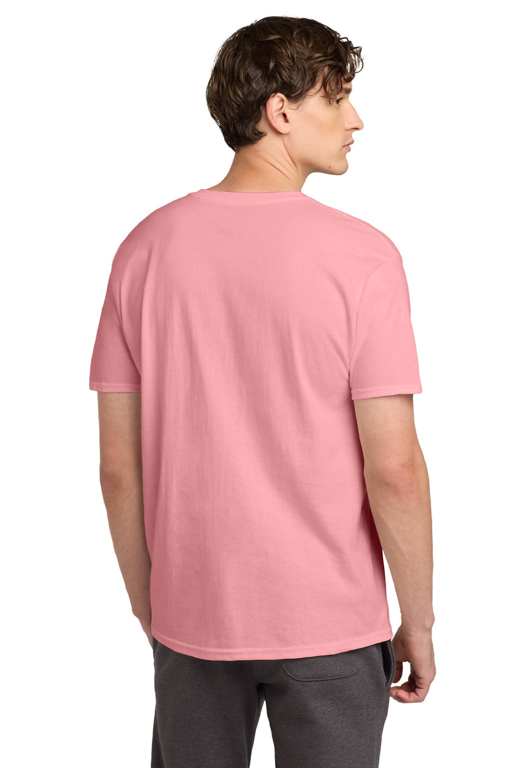 Champion T425 Mens Short Sleeve Crewneck T-Shirt Candy Pink Model Back
