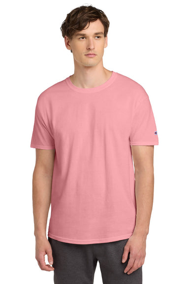 Champion T425 Mens Short Sleeve Crewneck T-Shirt Candy Pink Model Front
