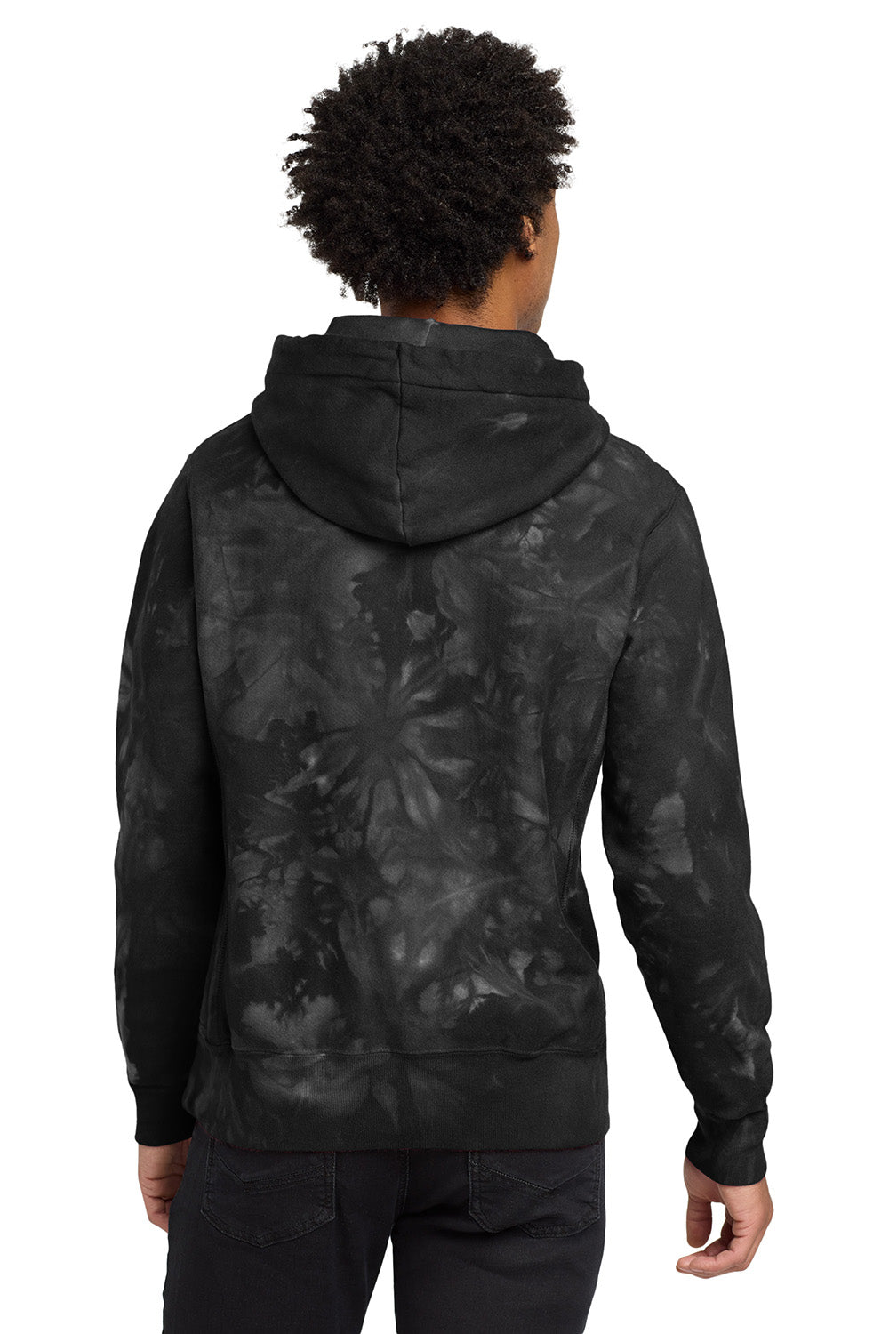 Champion TDS101 Mens Reverse Weave Scrunch Dye Hooded Sweatshirt Hoodie w/ Pouch Pocket Black Model Back