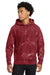 Champion TDS101 Mens Reverse Weave Scrunch Dye Hooded Sweatshirt Hoodie w/ Pouch Pocket Mulled Berry Red Model Front