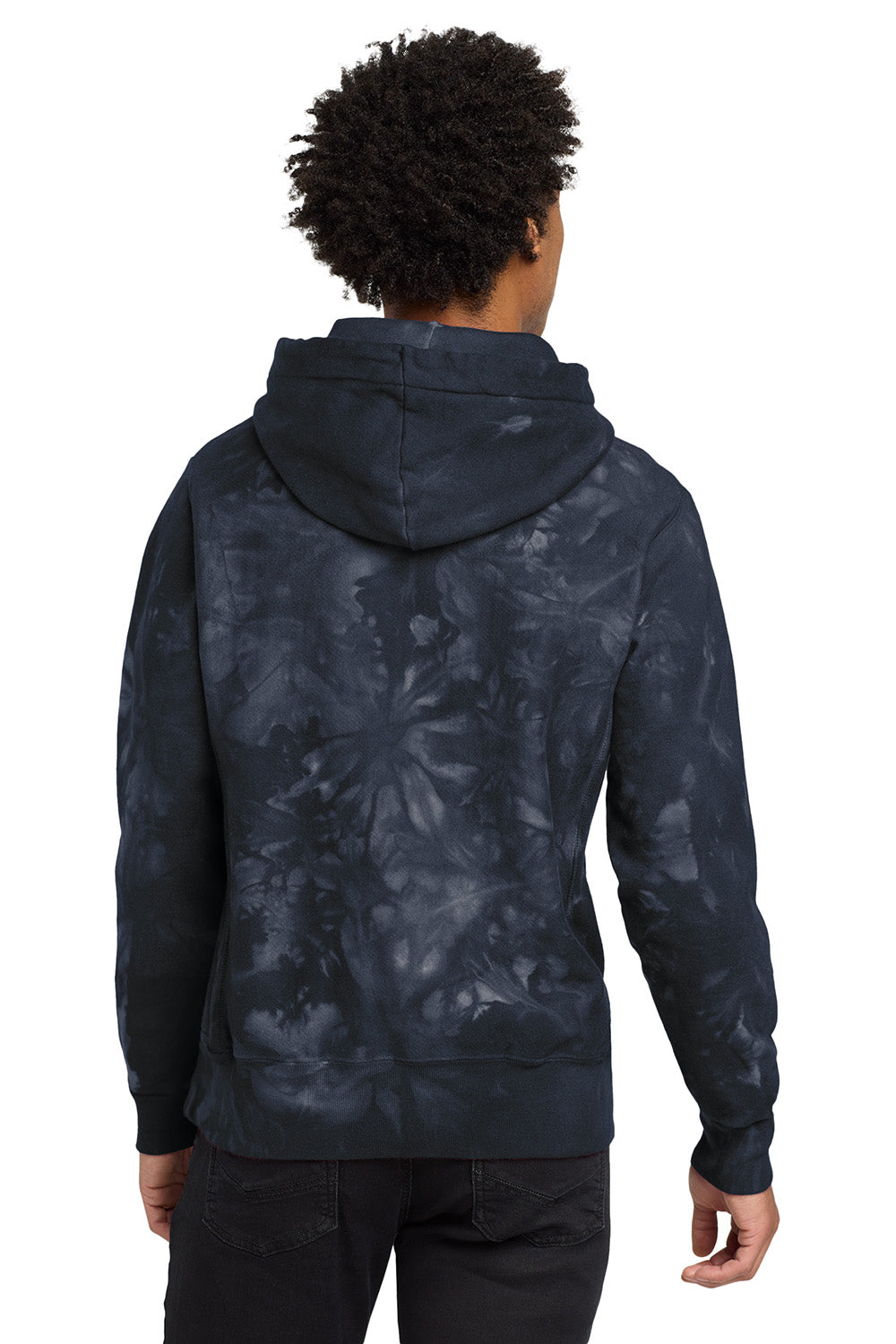 Champion TDS101 Mens Reverse Weave Scrunch Dye Hooded Sweatshirt Hoodie w/ Pouch Pocket Navy Blue Model Back