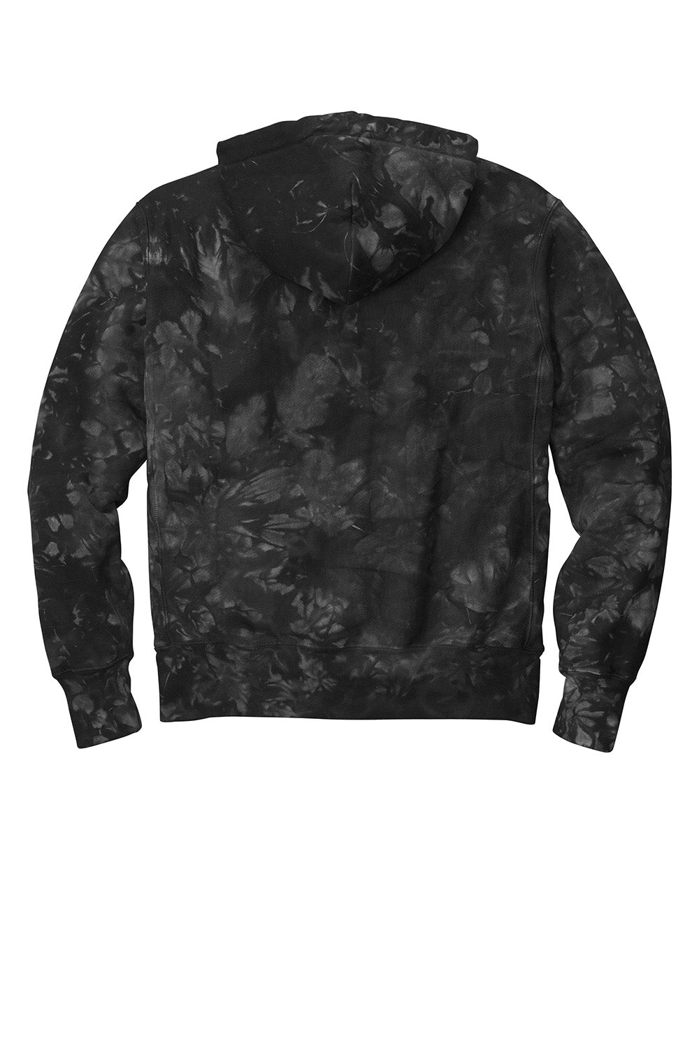 Champion TDS101 Mens Reverse Weave Scrunch Dye Hooded Sweatshirt Hoodie w/ Pouch Pocket Black Flat Back