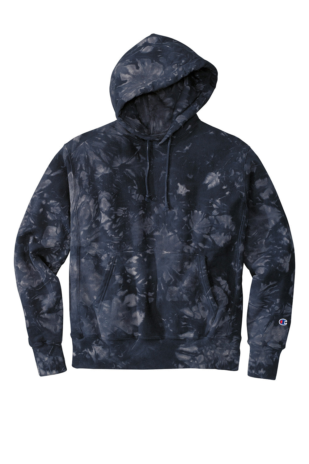 Champion TDS101 Mens Reverse Weave Scrunch Dye Hooded Sweatshirt Hoodie w/ Pouch Pocket Navy Blue Flat Front