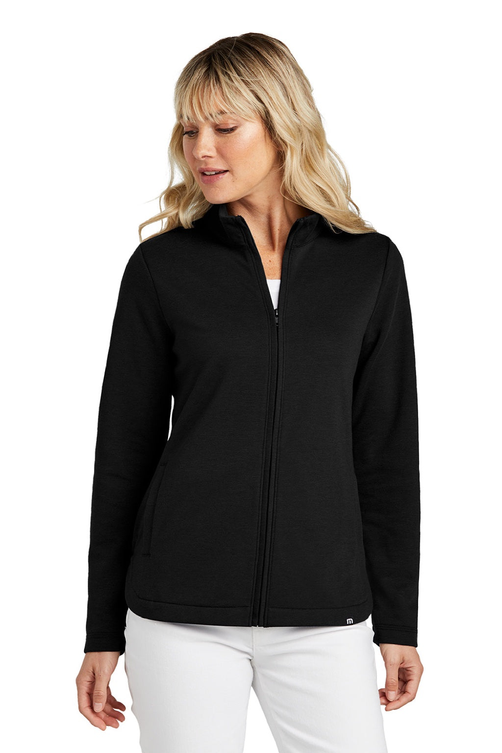 TravisMathew TM1LD001 Womens Coveside Wrinkle Resistant Full Zip Jacket Black Model Front