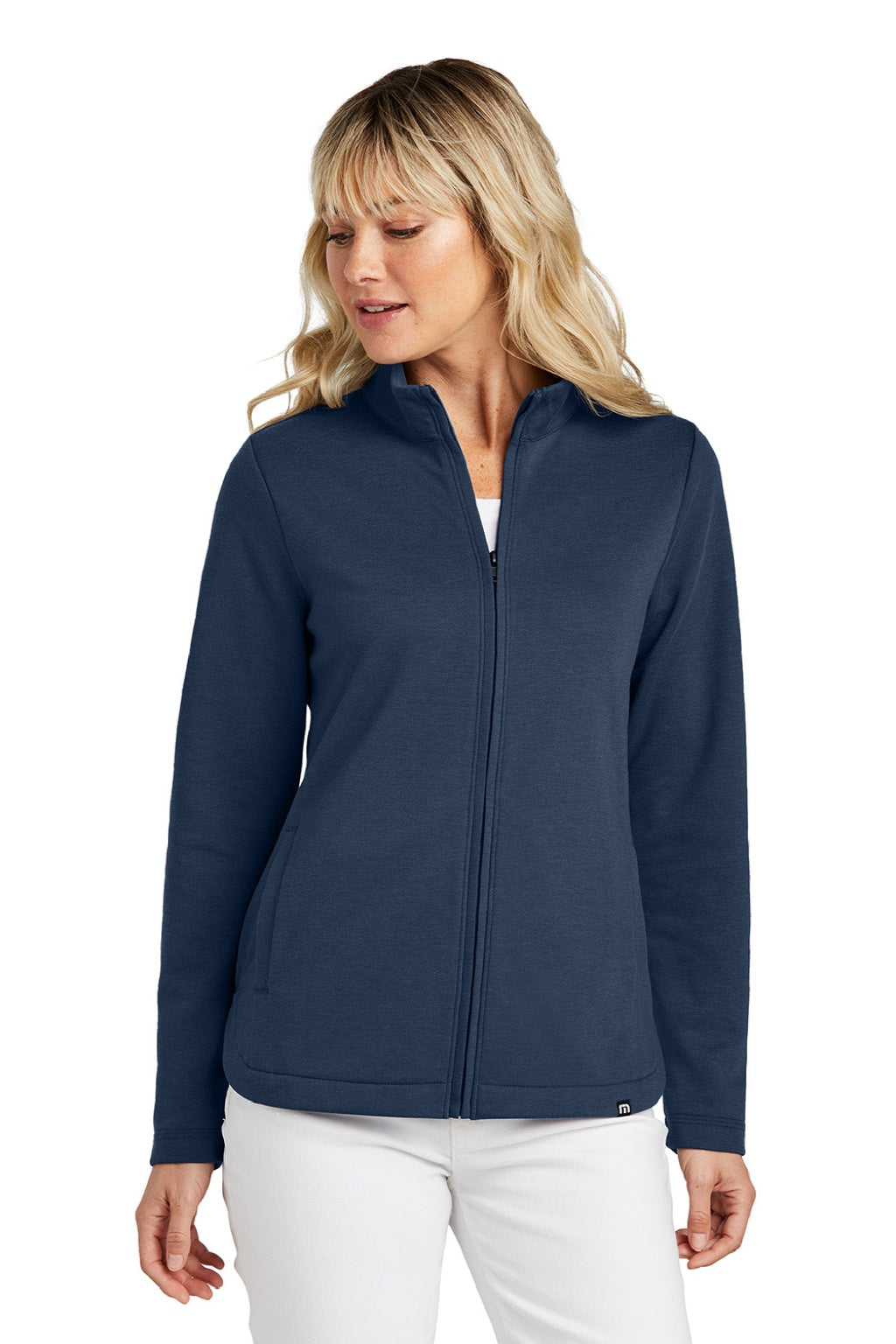 TravisMathew TM1LD001 Womens Coveside Wrinkle Resistant Full Zip Jacket Night Blue Model Front