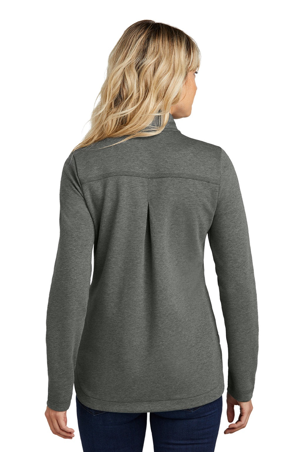TravisMathew TM1LD001 Womens Coveside Wrinkle Resistant Full Zip Jacket Heather Dark Grey Model Back