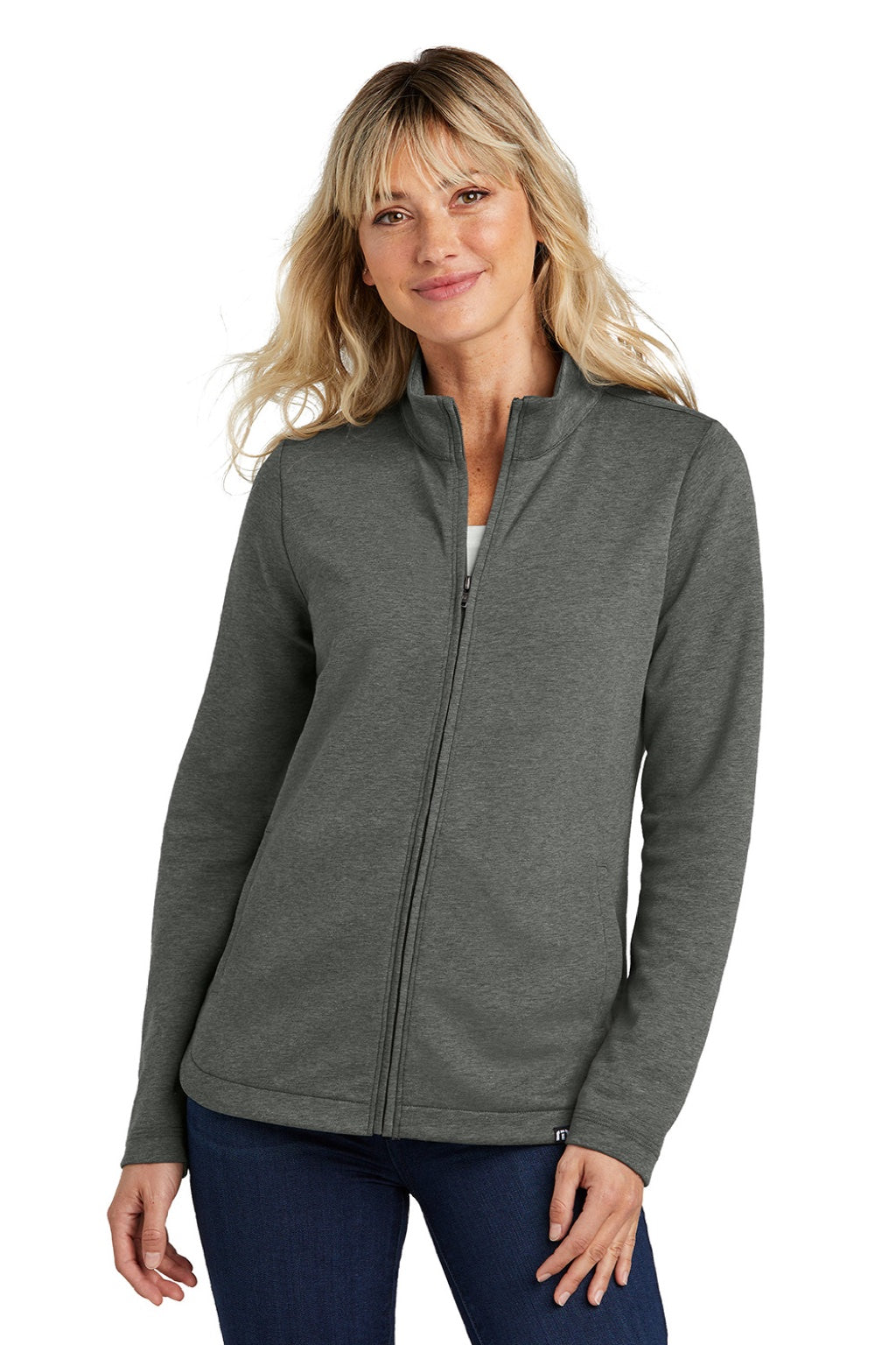 TravisMathew TM1LD001 Womens Coveside Wrinkle Resistant Full Zip Jacket Heather Dark Grey Model Front