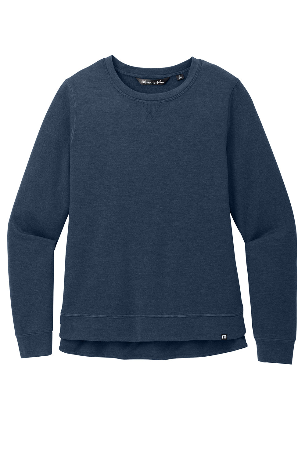 TravisMathew TM1LD003 Womens Long Weekend Crewneck Sweatshirt Heather Blue Nights Flat Front